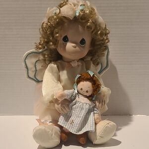 Charming Porcelain Precious Moments Angel Doll with Miniature Companion